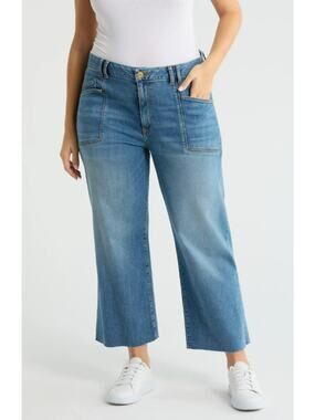 Kut From The Kloth Meg Raw Hem High Rise Ankle Wide Leg Jeans Blue 10